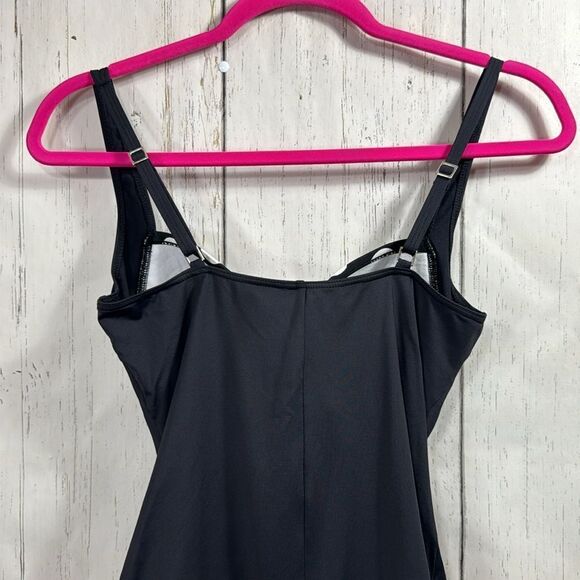 La Blanca Black White Polka Dot One Piece Swimsuit Ruched Retro Style Beach - Picture 11 of 16